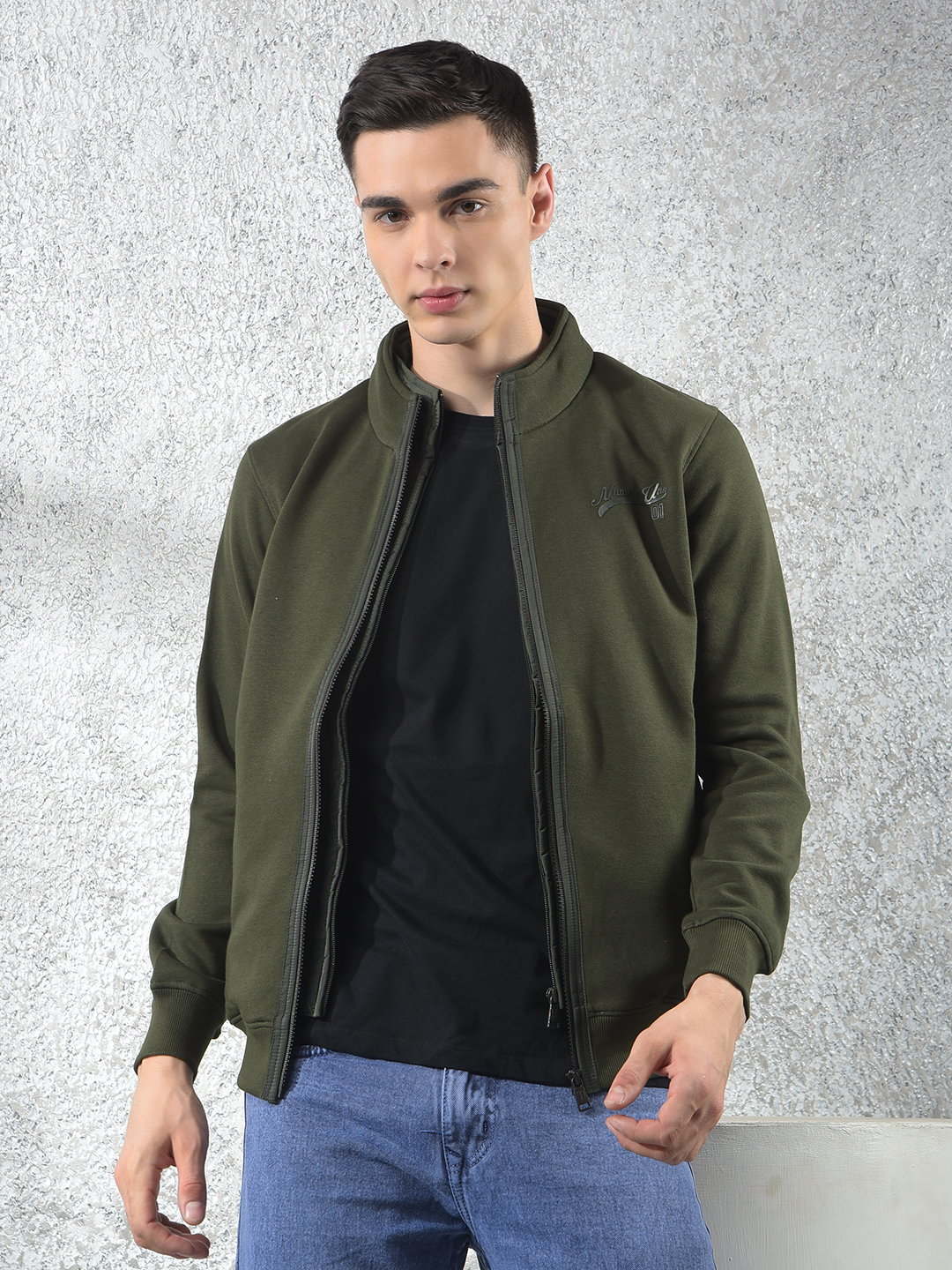 Numero Uno Men Solid Black Front Open Zipper Sweatshirt